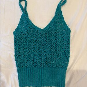Teal Crochet Knit Tank Top